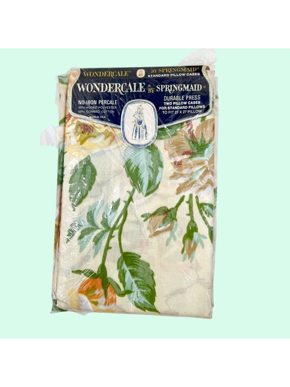 NIP VINTAGE SPRINGMAID WONDERCALE NO IRON PERCALE FLORAL PILLOWCASES 21" X 27"